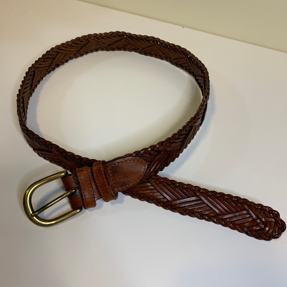 FOSSIL Braided Genuine Leather Belt Size Medium Women’s Brass Gold Tone DBuckle